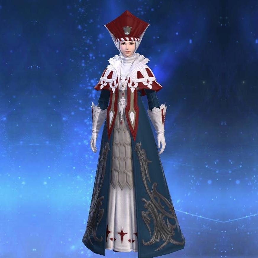 Ishgardian Chaplain's Alb's gearset image female.
