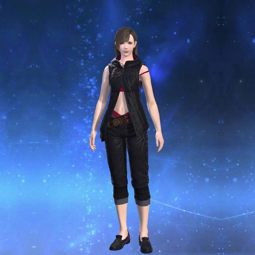 Hooded Fireglass Leather Vest's gearset image female.
