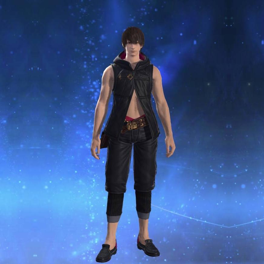Hooded Fireglass Leather Vest's gearset image male.