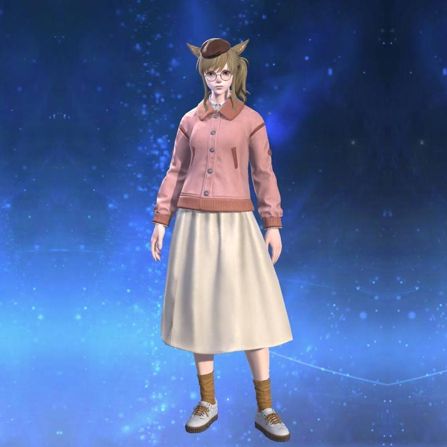 Buttoned Varsity Jacket's gearset image female model.